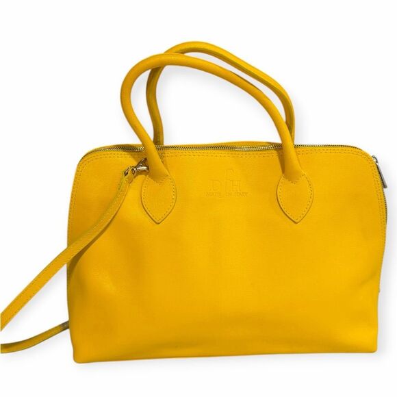 DFH ITALY Women’s Bright Yellow Leather Structured Handbag - Picture 1 of 7